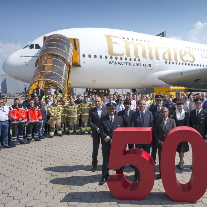 50. Airbus A380 Auslieferung von Emirates in Hamburg
